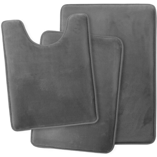 Bathroom Rugs Memory Foam Bath Mat Set for Bathroom, Non Slip Absorbent Velvet - Fast Drying –Bathroom Rug and Contour Rug Set 3 Piece -Grey
