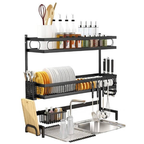 65cm 3 tier Over Single Sink Dish Drying Rack Drainer Kitchen Cutlery Holder Storage Organizer