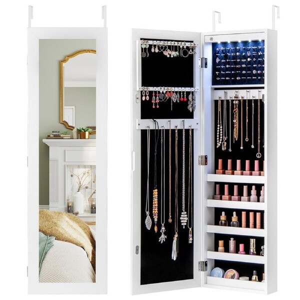 Costway Door/Wall Mounted Mirror Jewelry Makeup Cabinet Cosmetics Storage Organiser Box