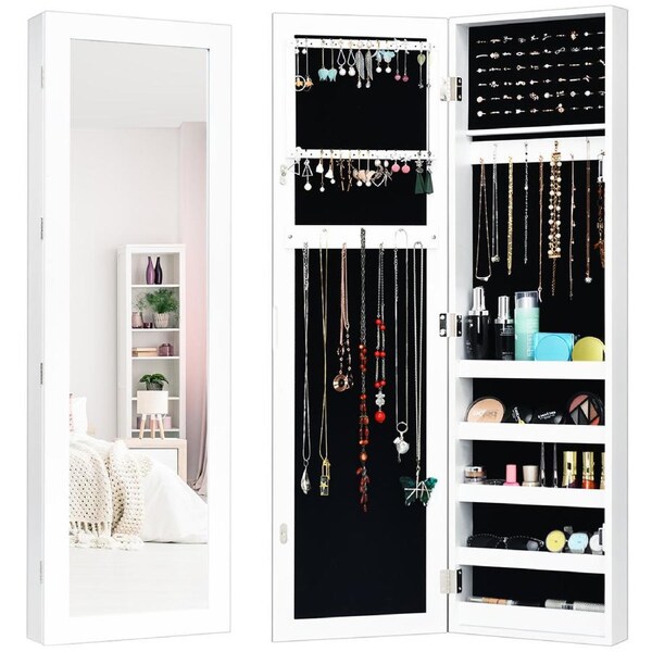 Costway Door/Wall Mounted Mirror Jewellery Cabinet Makeup Cosmetics Storage Organiser Box