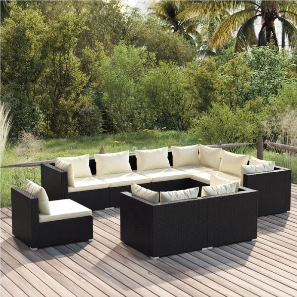 9 Piece Garden Lounge Set with Cushions Poly Rattan Black vidaXL