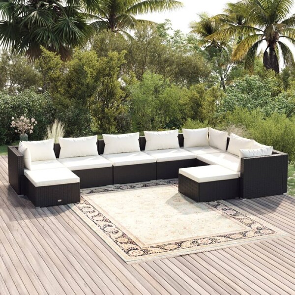9 Piece Garden Lounge Set with Cushions Poly Rattan Black vidaXL