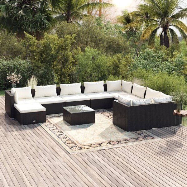 11 Piece Garden Lounge Set with Cushions Poly Rattan Black vidaXL