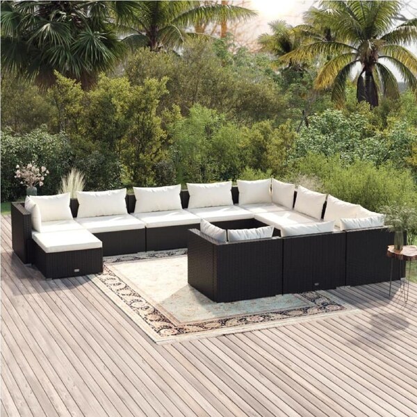 11 Piece Garden Lounge Set with Cushions Poly Rattan Black vidaXL