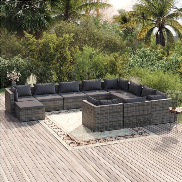 11 Piece Garden Lounge Set with Cushions Poly Rattan Grey vidaXL