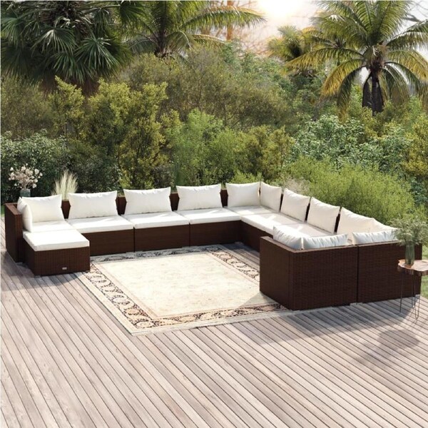 11 Piece Garden Lounge Set with Cushions Poly Rattan Brown vidaXL