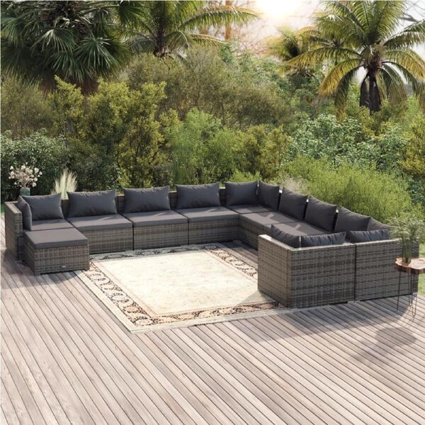 11 Piece Garden Lounge Set with Cushions Poly Rattan Grey vidaXL