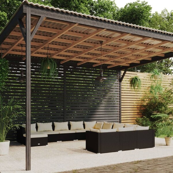 12 Piece Garden Lounge Set with Cushions Poly Rattan Black vidaXL
