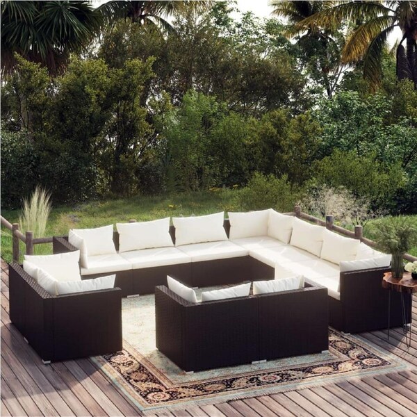 11 Piece Garden Lounge Set with Cushions Black Poly Rattan vidaXL