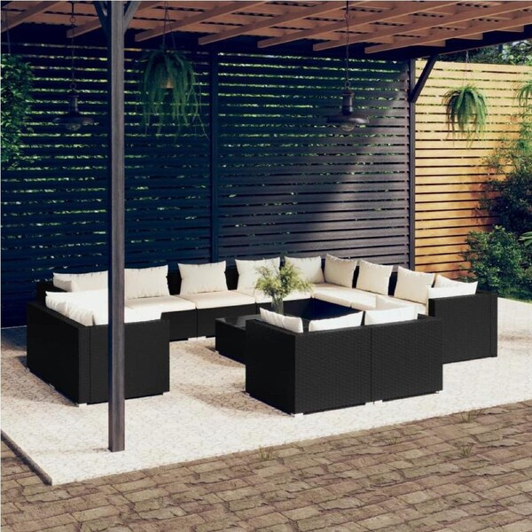 13 Piece Garden Lounge Set with Cushions Black Poly Rattan vidaXL