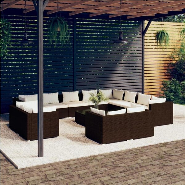 13 Piece Garden Lounge Set with Cushions Brown Poly Rattan vidaXL
