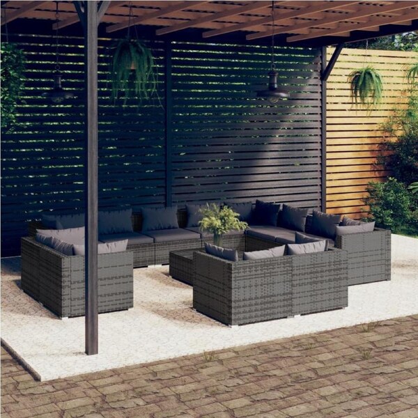 13 Piece Garden Lounge Set with Cushions Grey Poly Rattan vidaXL