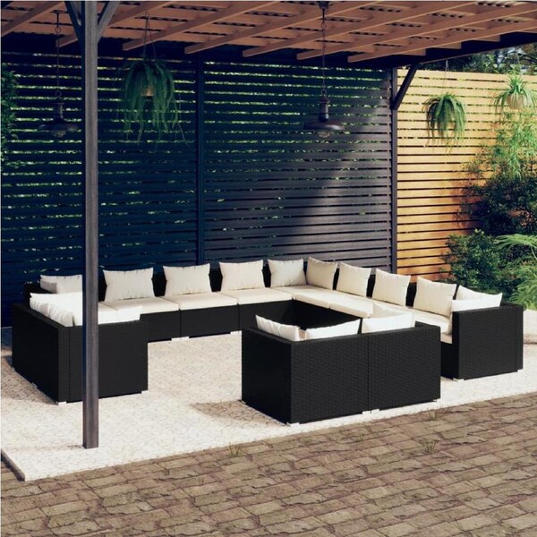 13 Piece Garden Lounge Set with Cushions Black Poly Rattan vidaXL