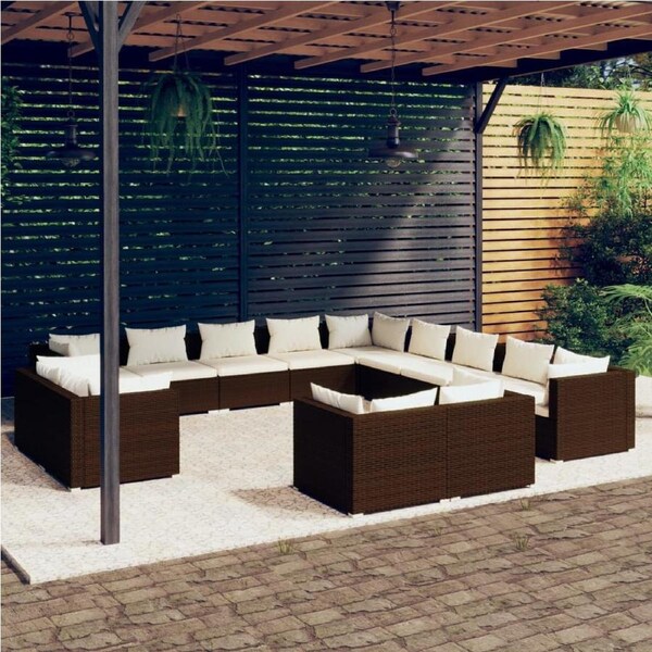 13 Piece Garden Lounge Set with Cushions Brown Poly Rattan vidaXL