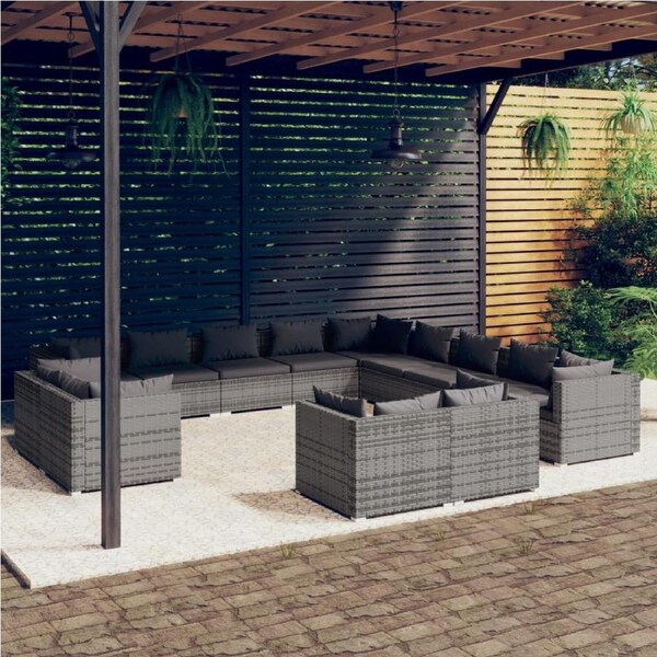 13 Piece Garden Lounge Set with Cushions Grey Poly Rattan vidaXL