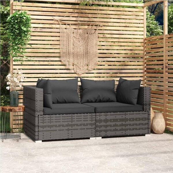 2-Seater Sofa with Cushions Grey Poly Rattan vidaXL