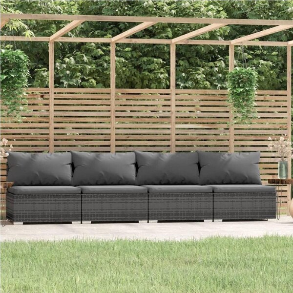 4-Seater Sofa with Cushions Grey Poly Rattan vidaXL