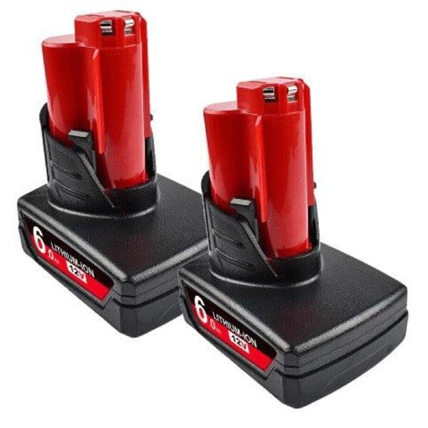 2 Pack - 6.0Ah 12V Tool Battery For Milwaukee M12 48-11-2440 48-11-2402 with Extended Capacity