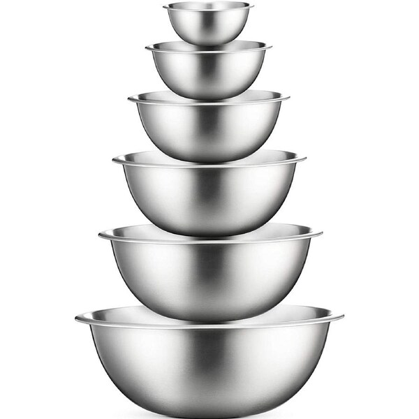 Stainless Steel Mixing Bowls (Set of 6) - Easy To Clean, Nesting Bowls for Space Saving Storage, Great for Cooking, Baking, Prepping