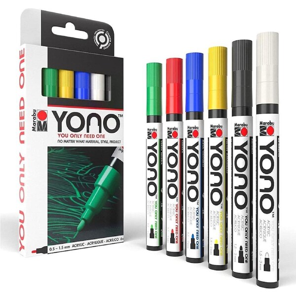 Marabu YONO 6pk Pens Acrylic Bullet Tip 1.5mm Paint Markers - Basic Colours