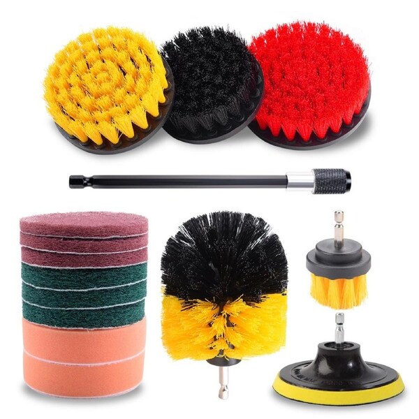 MasterSpec 15PCS Drill Brush Sponge Scrubber Scrub Brush Kit with Extend Holder