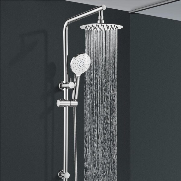ACA WELS Round 8'' Ultrathin Rainfall Shower Head 3-MODE Handheld Set Gooseneck Arm Wall Rail Diverter Chrome