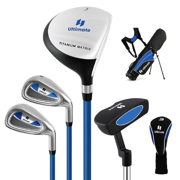 Costway Premium Junior Golf Clubs Set Starters w/Stand Bag Blue