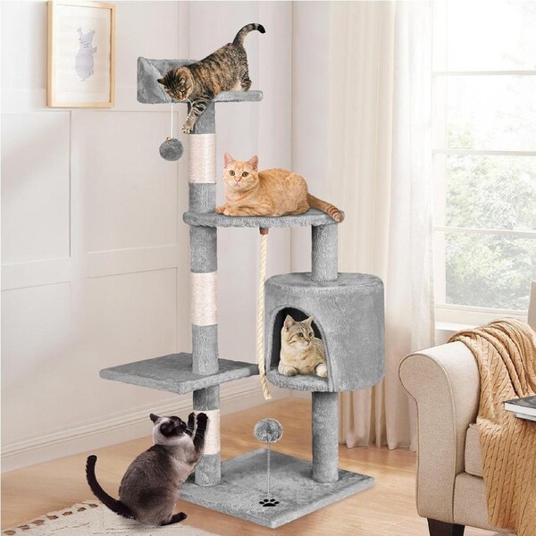 BEASTIE Cat Tree Scratching Post Scratcher Tower Condo House Furniture 112CM Grey