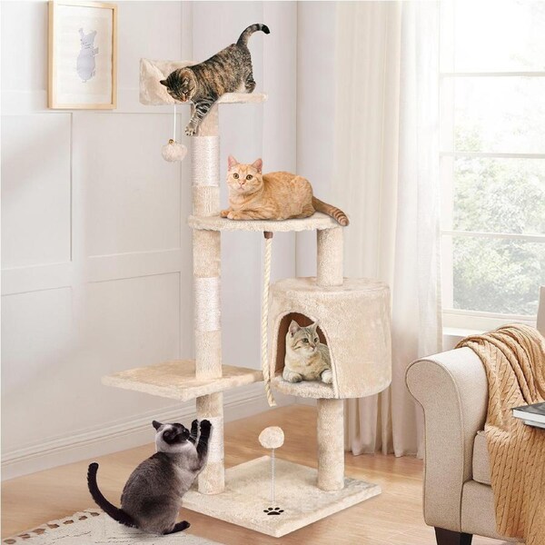 BEASTIE Cat Tree Scratching Post Scratcher Tower Condo House Furniture 112CM Beige