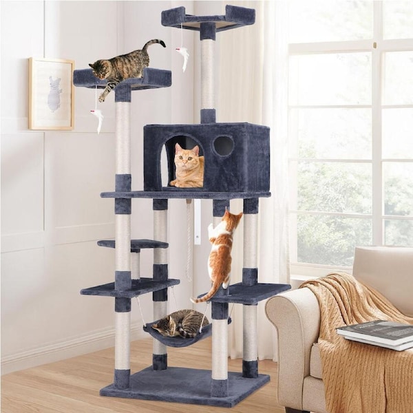 BEASTIE Cat Tree Scratching Post Scratcher Tower Condo House Furniture Wood 184cm