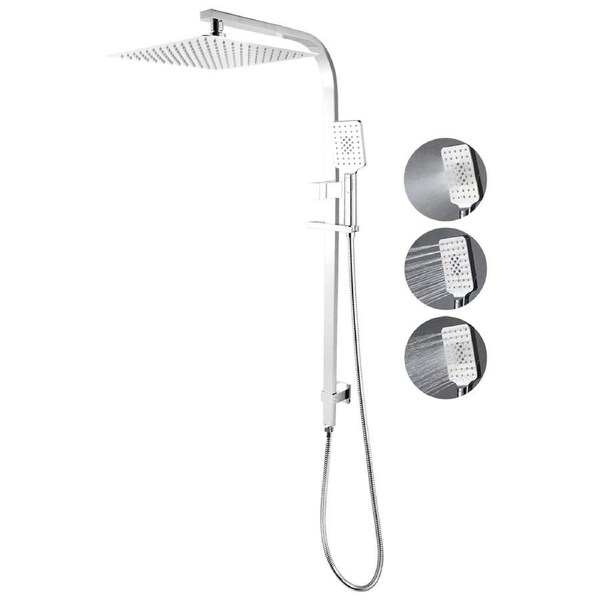 Chrome Bath Square 12'' Ultrathin Rainfall Shower Head 3-MODE Handheld Set Gooseneck Arm Wall Rail Diverter WELS WATERMARK