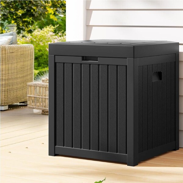 195L Gardeon Outdoor Storage Box Bench Seat Cabinet Garden Deck Toy Tool Sheds Black