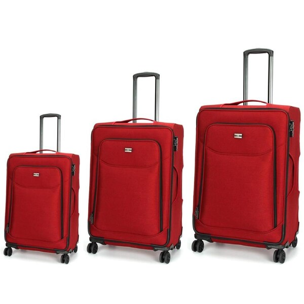 Swiss Luggage Suitcase Super Lightweight with 8 wheels 360 degree rolling SoftCase 3 Pieces Set SN17306A&B&C Red