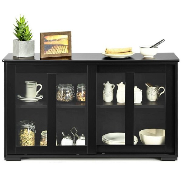 Costway Modern Kitchen Buffet Sideboard Storage Cabinet Cupboard Hallway Table Tempered Glass Black