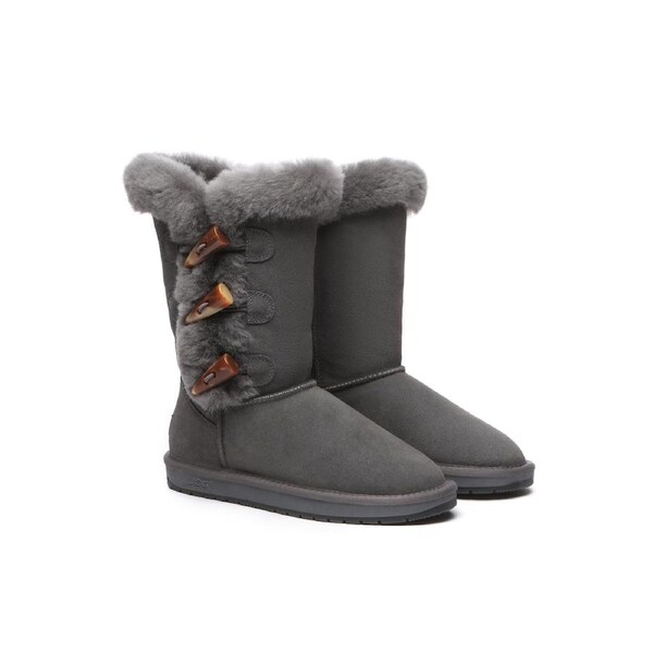 AUSTRALIAN SHEPHERD® UGG Boots Women Sheepskin Wool Horn Toggle Closure Tall Tamari Grey / AU Ladies 10 / AU Men 8 / EU 41