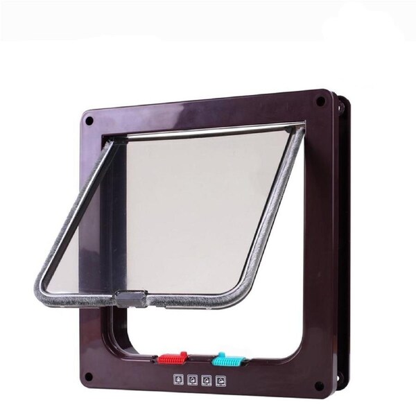 4 Way Lock Pet Door Entry Gate Dog Cat Kitten Puppy Brushy Flap Screen Frame M