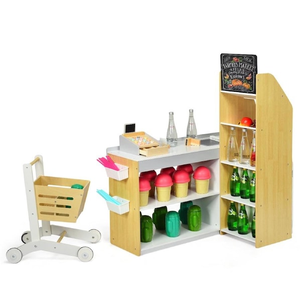 Costway Pretend Play Supermarket Cash Register Grocery Store Shopping Trolley Role Play Toys Xmas Gift