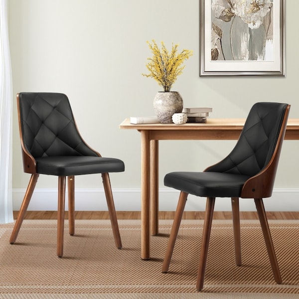Oikiture x2 Dining Chairs Wooden Chair Kitchen Cafe Faux Leather Padded Seat