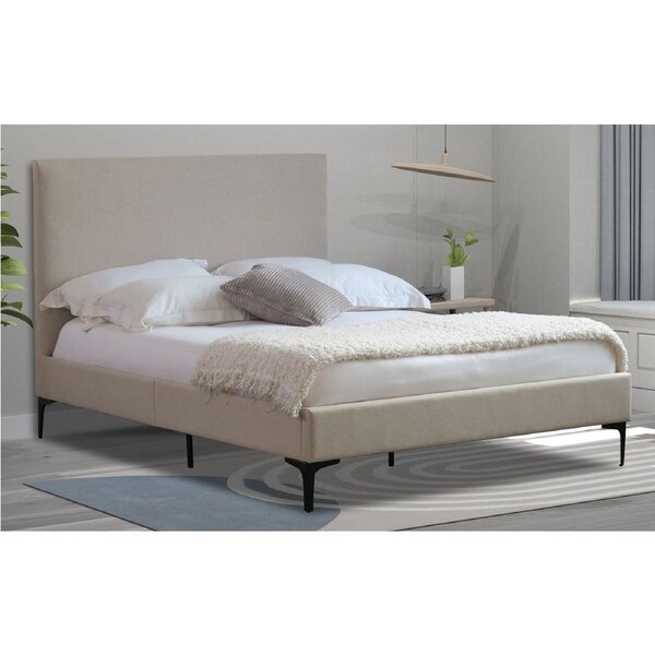 Modern Classic Cristian Queen Fabric Bed Frame White Oak with Black Legs