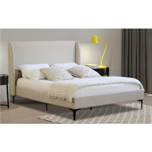 Modern Classic Olivia King Fabric Bed Frame White Oak with Black Legs