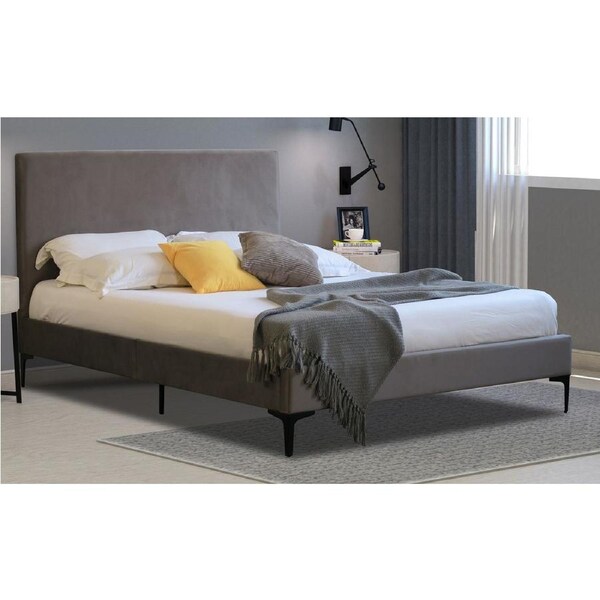 Modern Classic Cristian King Velvet Bed Frame Grey with Black Legs