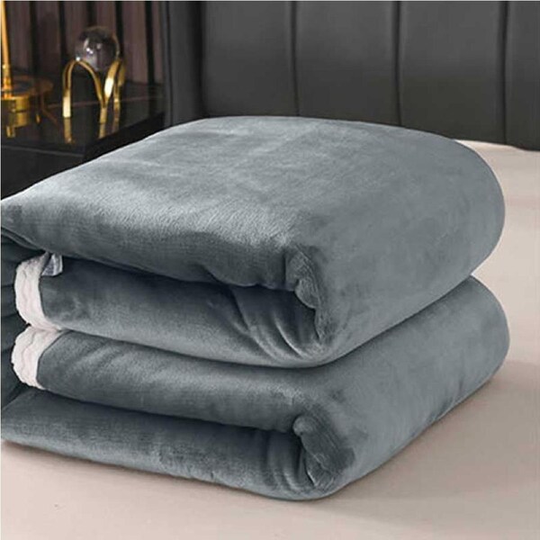 Large Ultimate Sherpa Blanket Luxurious Plush Throw Rug 200x230cm BlueGrey