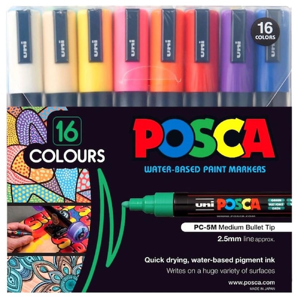 Uni POSCA 16pk Pens Water Based Bullet Tip 2.5mm Paint Markers