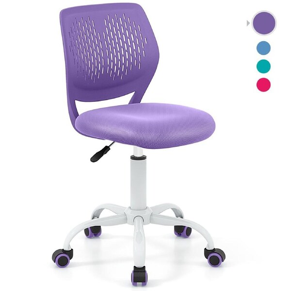 Costway Swivel Chair Ergonomic Computer Desk Chair w/Adjustable Height Armless Mesh Office Task Chair Teens Purple