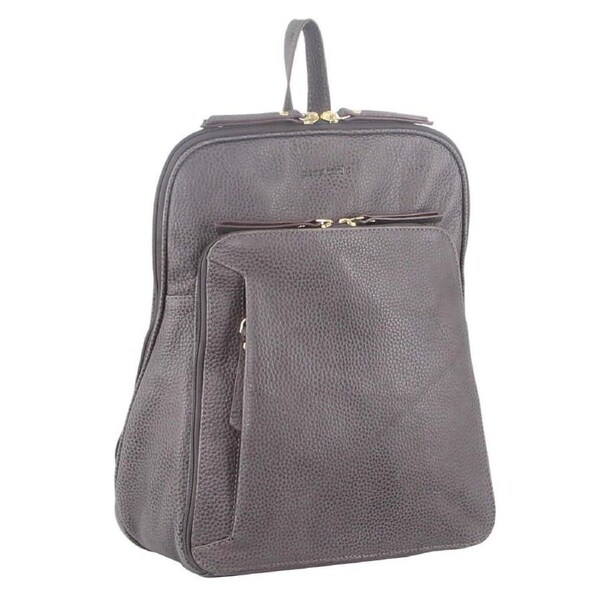 Pierre Cardin Womens Leather Backpack Bag with Pocket Front Multi-Zip - Slate