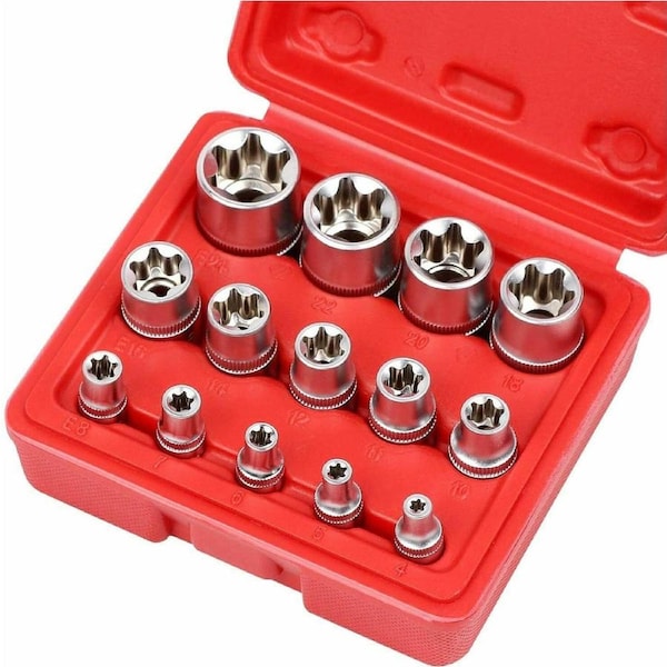 E Torx Socket Set Female Start Bit External Hex Torque E4-E24 w/case Garage Tool