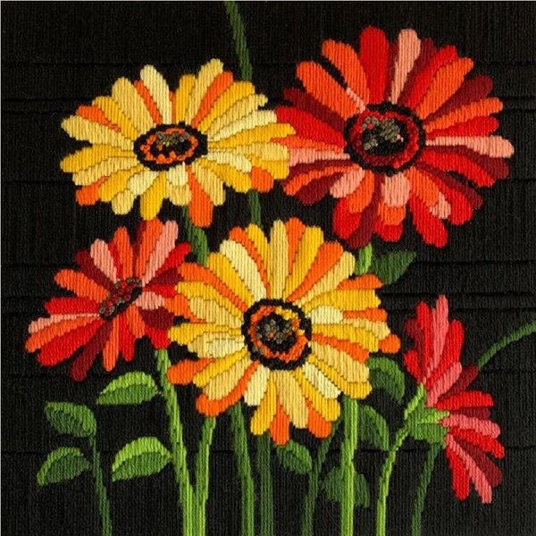 Country Threads Long Stitch Kit Gerberas 30x30cm Inc Threads