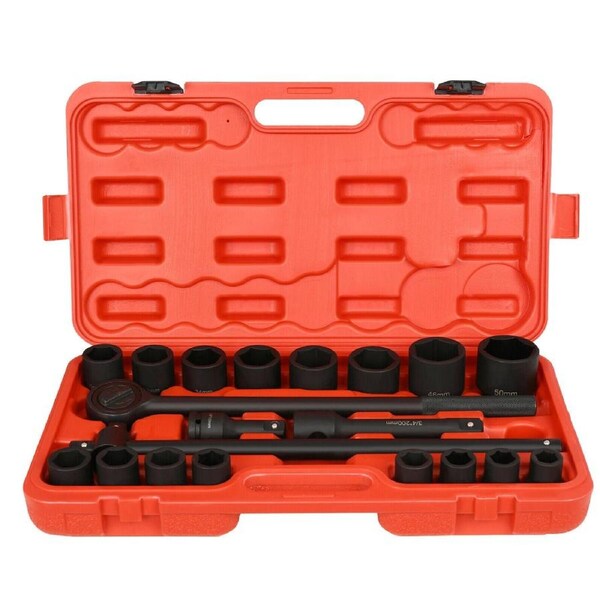 21pcs 3/4" Drive Deep Impact Socket Sockets Set 19mm-50mm Ratchet Breaker Bar