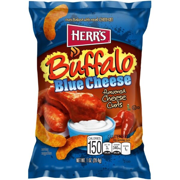 HERRS BUFFALO BLUE CHEESE FLAVOUR CHEESE CURLS CHIPS
