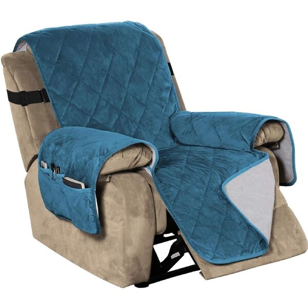 Recliner Covers Velvet Slip Resistant Recliner Sofa Slipcover Seat Couch Furniture Protector with Elastic Straps Recliner Cover - Peacock Blue